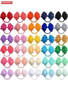 30 Pack 5" Nylon Hair Bows Headbands for Baby Girls